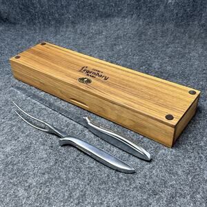 Vtg Gerber Legendary Blades Knife & Serving Fork Set Solid American Walnut Box